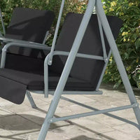 Balançoire de porche Outsunny 2 personnes avec support, balançoire d'extérieur avec auvent, table de rangement pivotante, 2 porte-gobelets, coussins pour patio, jardin
