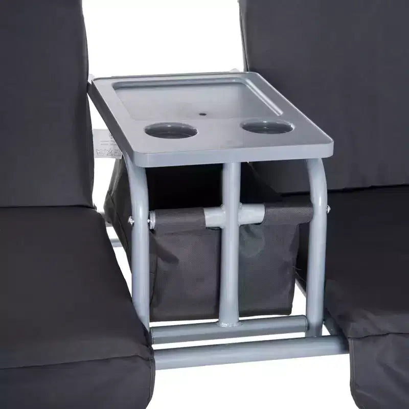 Balançoire de porche Outsunny 2 personnes avec support, balançoire d'extérieur avec auvent, table de rangement pivotante, 2 porte-gobelets, coussins pour patio, jardin