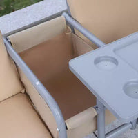 Balançoire de porche Outsunny 2 personnes avec support, balançoire d'extérieur avec auvent, table de rangement pivotante, 2 porte-gobelets, coussins pour patio, jardin
