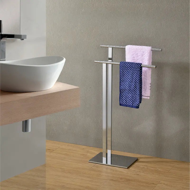 Porte-serviettes de salle de bain sur pied, chrome