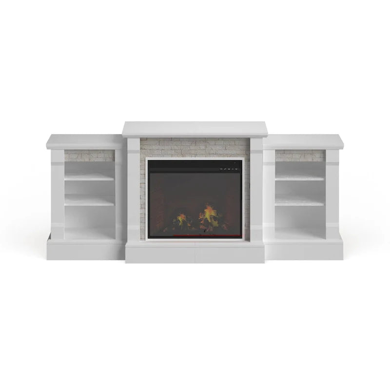 Cheminée électrique à LED télécommandée SEI Furniture avec manteau en pierre blanche et rangement
