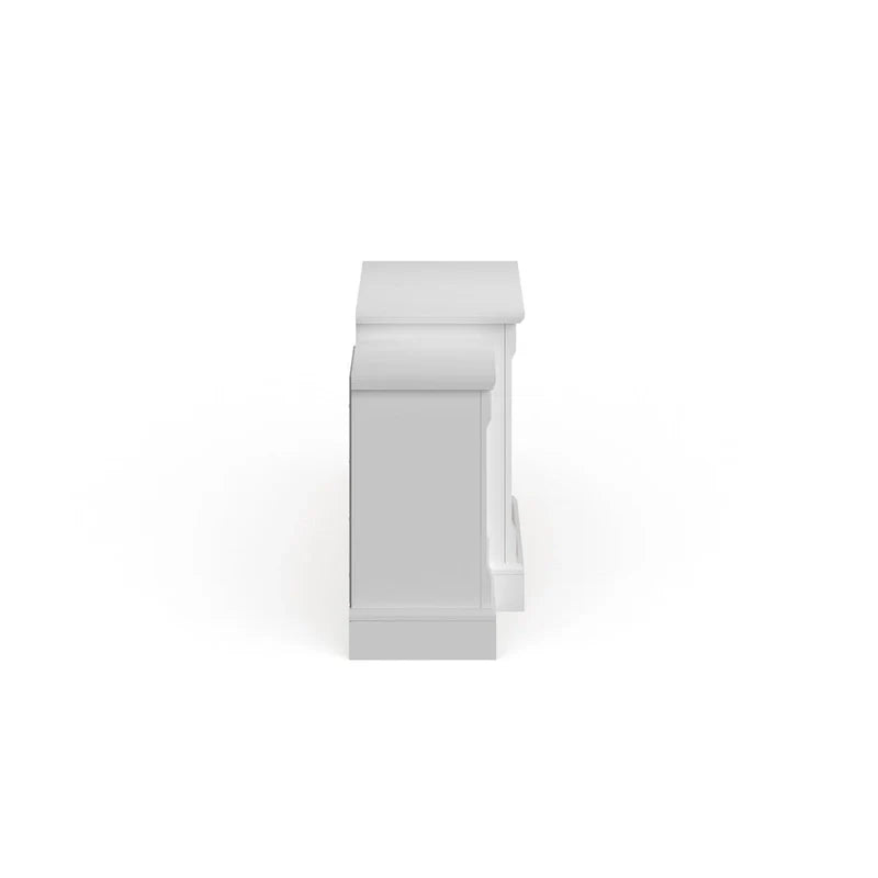Cheminée électrique à LED télécommandée SEI Furniture avec manteau en pierre blanche et rangement