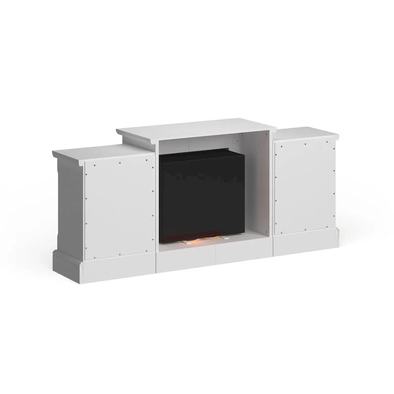 Cheminée électrique à LED télécommandée SEI Furniture avec manteau en pierre blanche et rangement