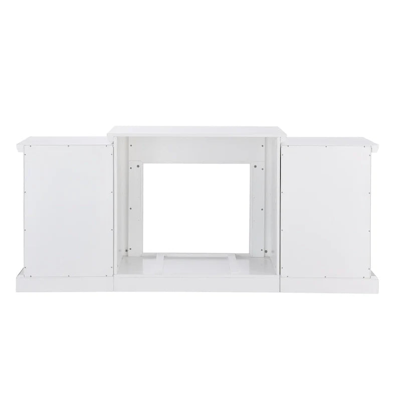 Cheminée électrique à LED télécommandée SEI Furniture avec manteau en pierre blanche et rangement