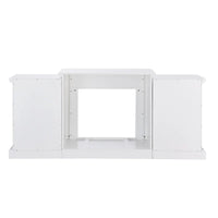Cheminée électrique à LED télécommandée SEI Furniture avec manteau en pierre blanche et rangement