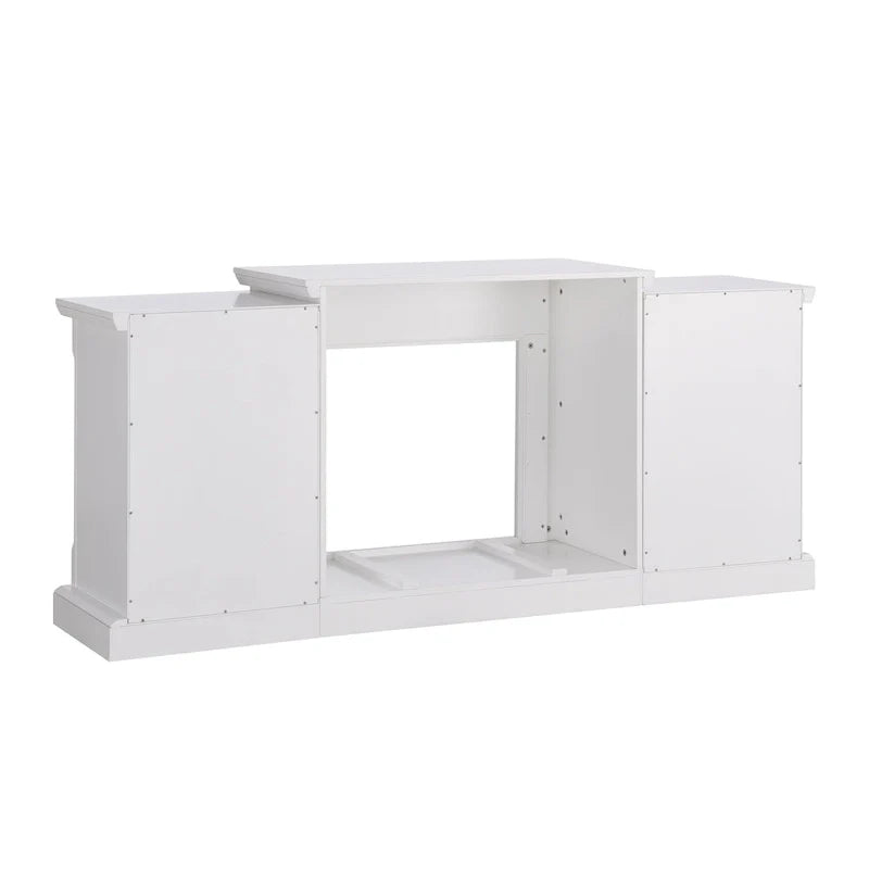 Cheminée électrique à LED télécommandée SEI Furniture avec manteau en pierre blanche et rangement