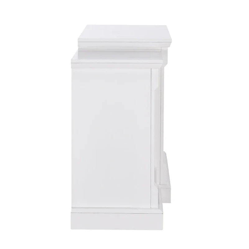 Cheminée électrique à LED télécommandée SEI Furniture avec manteau en pierre blanche et rangement