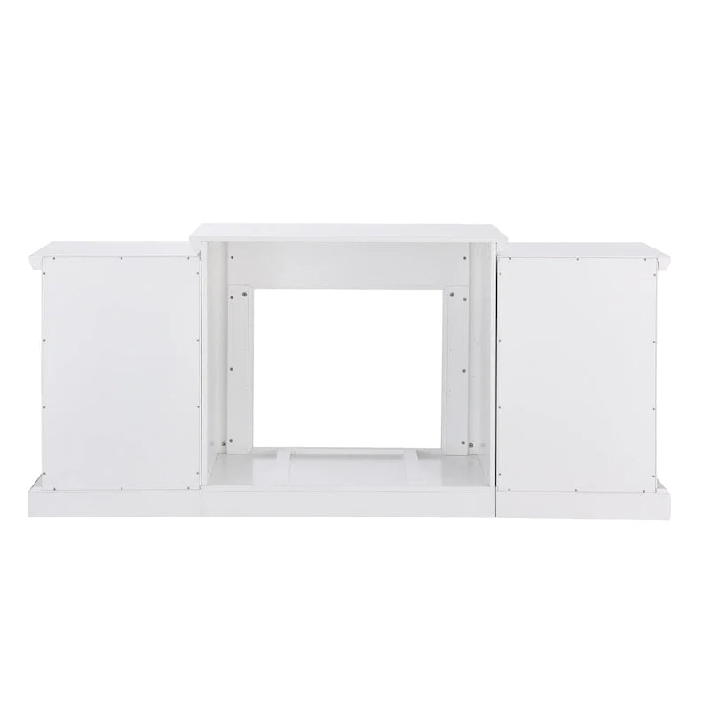 Cheminée électrique à LED télécommandée SEI Furniture avec manteau en pierre blanche et rangement