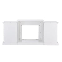 Cheminée électrique à LED télécommandée SEI Furniture avec manteau en pierre blanche et rangement