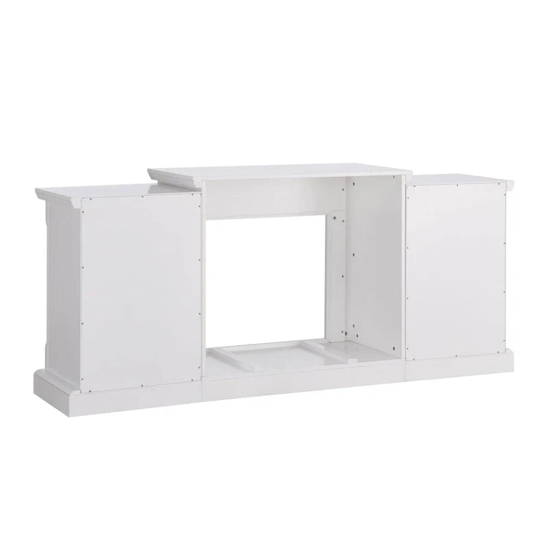 Cheminée électrique à LED télécommandée SEI Furniture avec manteau en pierre blanche et rangement