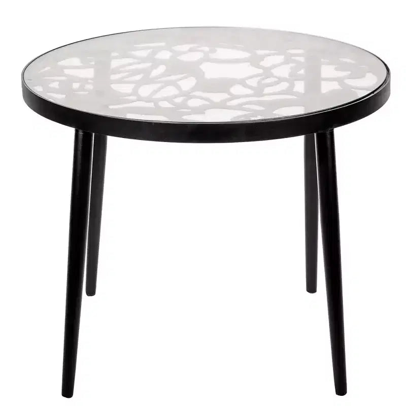 LeisureMod Devon Ensemble bistro extérieur 3 pièces en aluminium – Table de salle à manger avec plateau en verre et 2 chaises empilables en maille tout temps