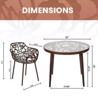 LeisureMod Devon Ensemble bistro extérieur 3 pièces en aluminium – Table de salle à manger avec plateau en verre et 2 chaises empilables en maille tout temps
