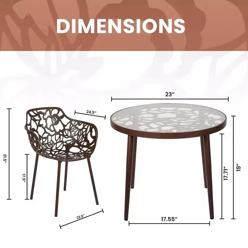 LeisureMod Devon Ensemble bistro extérieur 3 pièces en aluminium – Table de salle à manger avec plateau en verre et 2 chaises empilables en maille tout temps