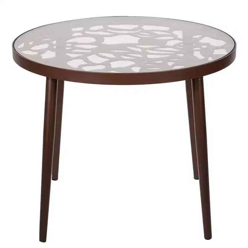 LeisureMod Devon Ensemble bistro extérieur 3 pièces en aluminium – Table de salle à manger avec plateau en verre et 2 chaises empilables en maille tout temps
