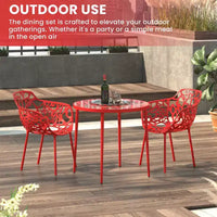 LeisureMod Devon Ensemble bistro extérieur 3 pièces en aluminium – Table de salle à manger avec plateau en verre et 2 chaises empilables en maille tout temps