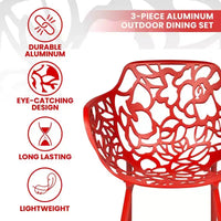 LeisureMod Devon Ensemble bistro extérieur 3 pièces en aluminium – Table de salle à manger avec plateau en verre et 2 chaises empilables en maille tout temps