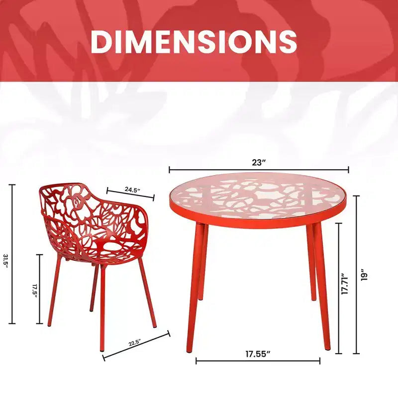 LeisureMod Devon Ensemble bistro extérieur 3 pièces en aluminium – Table de salle à manger avec plateau en verre et 2 chaises empilables en maille tout temps