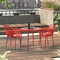 LeisureMod Devon Ensemble bistro extérieur 3 pièces en aluminium – Table de salle à manger avec plateau en verre et 2 chaises empilables en maille tout temps