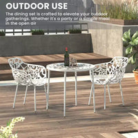 LeisureMod Devon Ensemble bistro extérieur 3 pièces en aluminium – Table de salle à manger avec plateau en verre et 2 chaises empilables en maille tout temps
