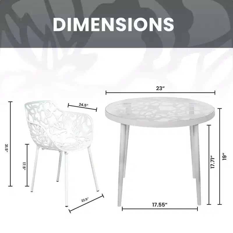 LeisureMod Devon Ensemble bistro extérieur 3 pièces en aluminium – Table de salle à manger avec plateau en verre et 2 chaises empilables en maille tout temps
