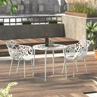 LeisureMod Devon Ensemble bistro extérieur 3 pièces en aluminium – Table de salle à manger avec plateau en verre et 2 chaises empilables en maille tout temps