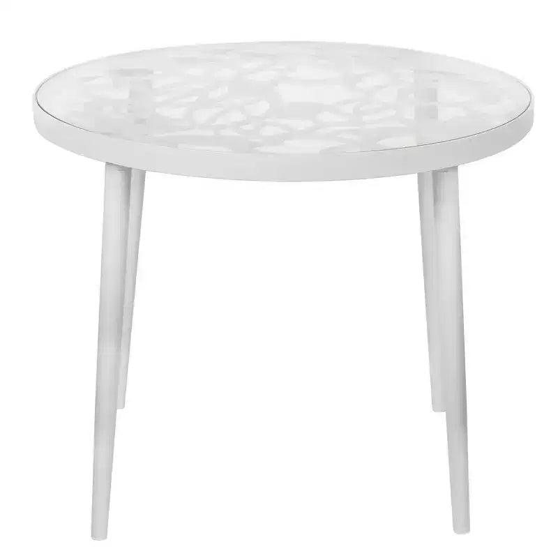 LeisureMod Devon Ensemble bistro extérieur 3 pièces en aluminium – Table de salle à manger avec plateau en verre et 2 chaises empilables en maille tout temps