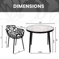 LeisureMod Devon Ensemble bistro extérieur 3 pièces en aluminium – Table de salle à manger avec plateau en verre et 2 chaises empilables en maille tout temps