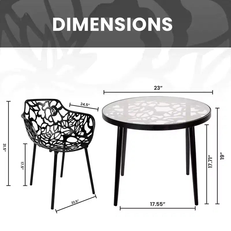LeisureMod Devon Ensemble bistro extérieur 3 pièces en aluminium – Table de salle à manger avec plateau en verre et 2 chaises empilables en maille tout temps