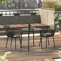 LeisureMod Devon Ensemble bistro extérieur 3 pièces en aluminium – Table de salle à manger avec plateau en verre et 2 chaises empilables en maille tout temps