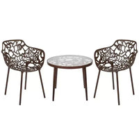 LeisureMod Devon Ensemble bistro extérieur 3 pièces en aluminium – Table de salle à manger avec plateau en verre et 2 chaises empilables en maille tout temps
