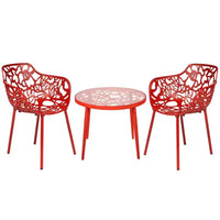 LeisureMod Devon Ensemble bistro extérieur 3 pièces en aluminium – Table de salle à manger avec plateau en verre et 2 chaises empilables en maille tout temps