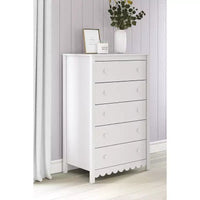 Signature Design by Ashley Hallityn Commode haute à 5 tiroirs, Blanc