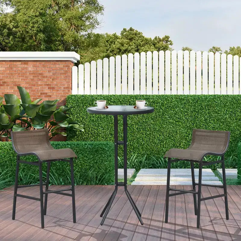 Outsunny Ensemble bistrot 3 pièces hauteur bar pour 2, Table de pub de patio ronde 2 chaises de bar au design confortable et construction durable