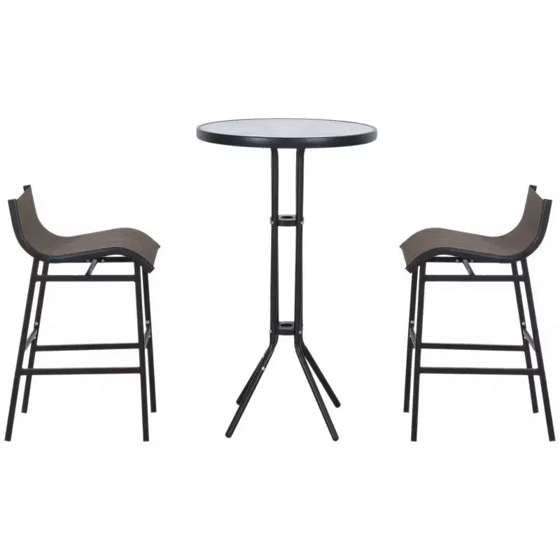 Outsunny Ensemble bistrot 3 pièces hauteur bar pour 2, Table de pub de patio ronde 2 chaises de bar au design confortable et construction durable