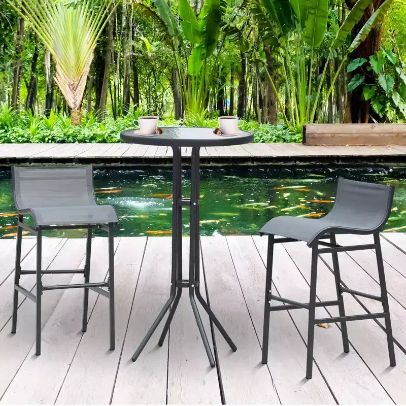 Outsunny Ensemble bistrot 3 pièces hauteur bar pour 2, Table de pub de patio ronde 2 chaises de bar au design confortable et construction durable