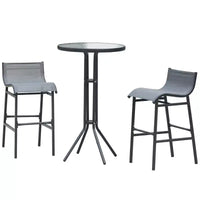Outsunny Ensemble bistrot 3 pièces hauteur bar pour 2, Table de pub de patio ronde 2 chaises de bar au design confortable et construction durable