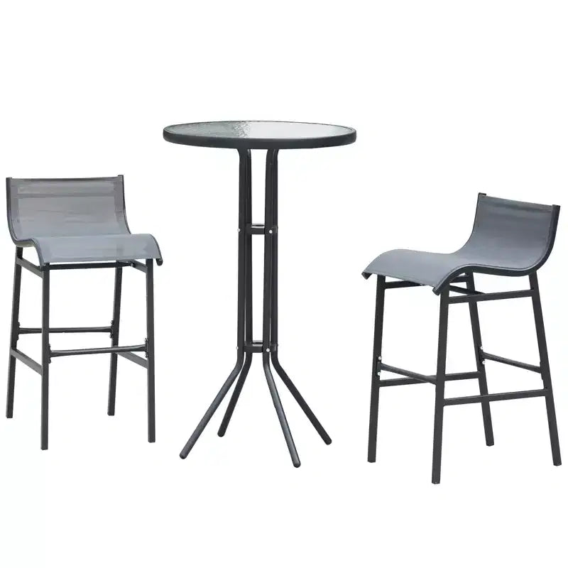 Outsunny Ensemble bistrot 3 pièces hauteur bar pour 2, Table de pub de patio ronde 2 chaises de bar au design confortable et construction durable