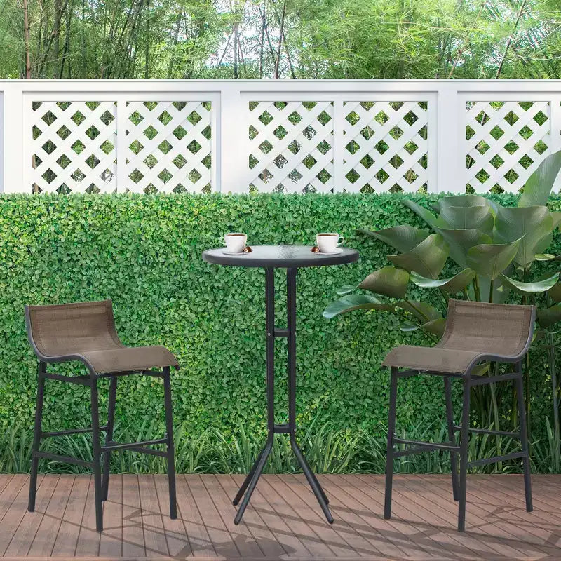 Outsunny Ensemble bistrot 3 pièces hauteur bar pour 2, Table de pub de patio ronde 2 chaises de bar au design confortable et construction durable