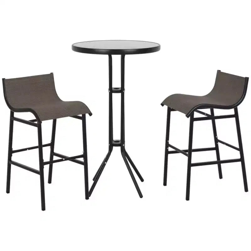 Outsunny Ensemble bistrot 3 pièces hauteur bar pour 2, Table de pub de patio ronde 2 chaises de bar au design confortable et construction durable