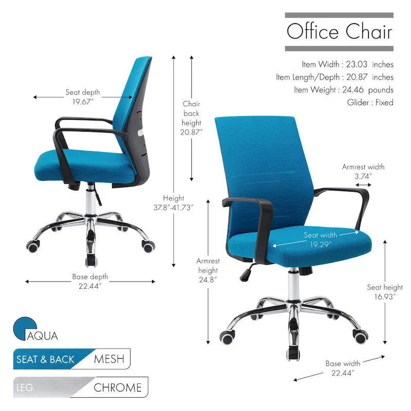 Chaise de bureau ergonomique en maille Porthos Home Balzac avec base à roulettes chromée