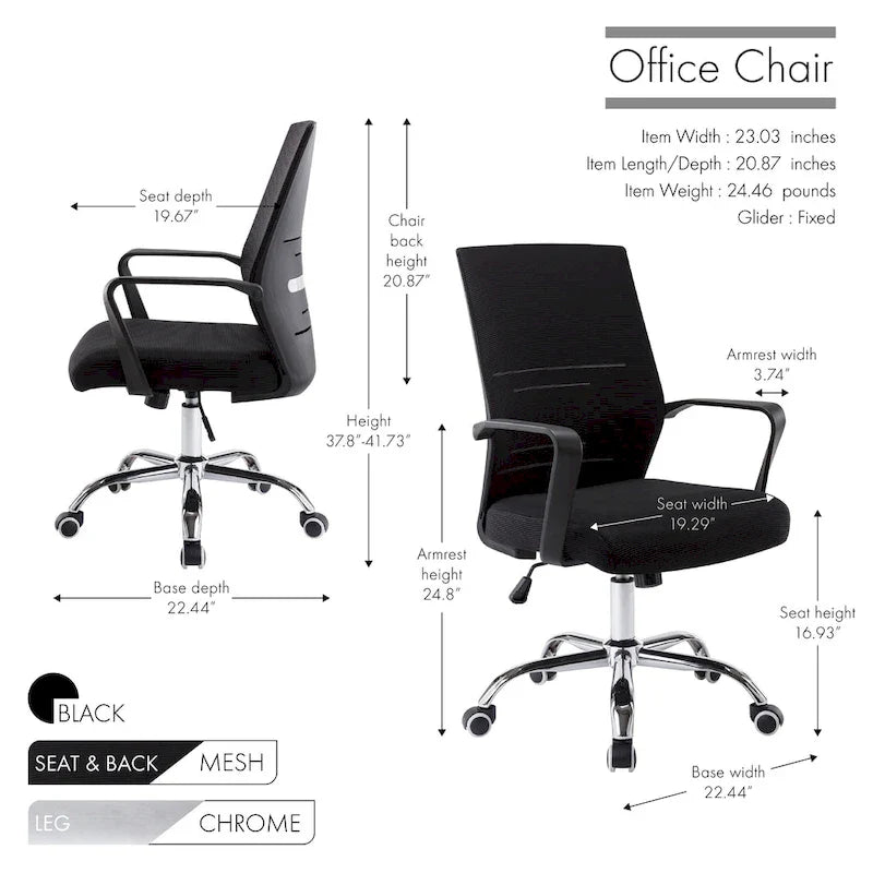 Chaise de bureau ergonomique en maille Porthos Home Balzac avec base à roulettes chromée