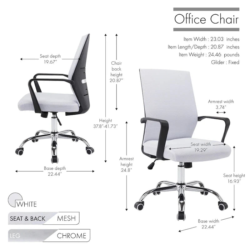 Chaise de bureau ergonomique en maille Porthos Home Balzac avec base à roulettes chromée