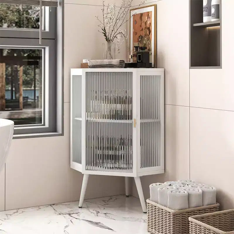 Meuble d'angle sur pied 22,25 pouces avec porte en verre trempé et étagère réglable pour salle de bain, salon, chambre
