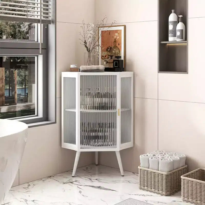 Meuble d'angle sur pied 22,25 pouces avec porte en verre trempé et étagère réglable pour salle de bain, salon, chambre