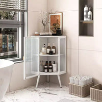 Meuble d'angle sur pied 22,25 pouces avec porte en verre trempé et étagère réglable pour salle de bain, salon, chambre