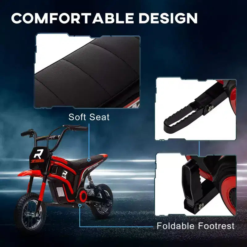 Moto tout-terrain électrique Aosom avec poignée d'accélérateur tournante, moto électrique 24V 350W jusqu'à 24 km/h avec avertisseur sonore musical, suspension arrière, pour 13 ans et plus