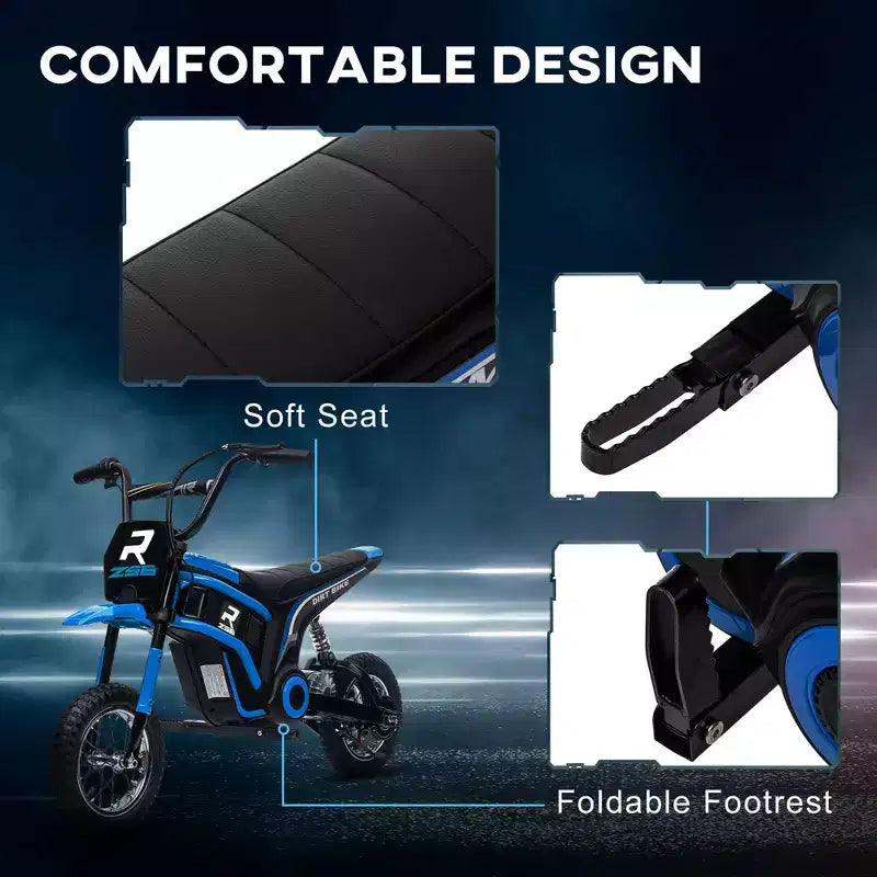 Moto tout-terrain électrique Aosom avec poignée d'accélérateur tournante, moto électrique 24V 350W jusqu'à 24 km/h avec avertisseur sonore musical, suspension arrière, pour 13 ans et plus