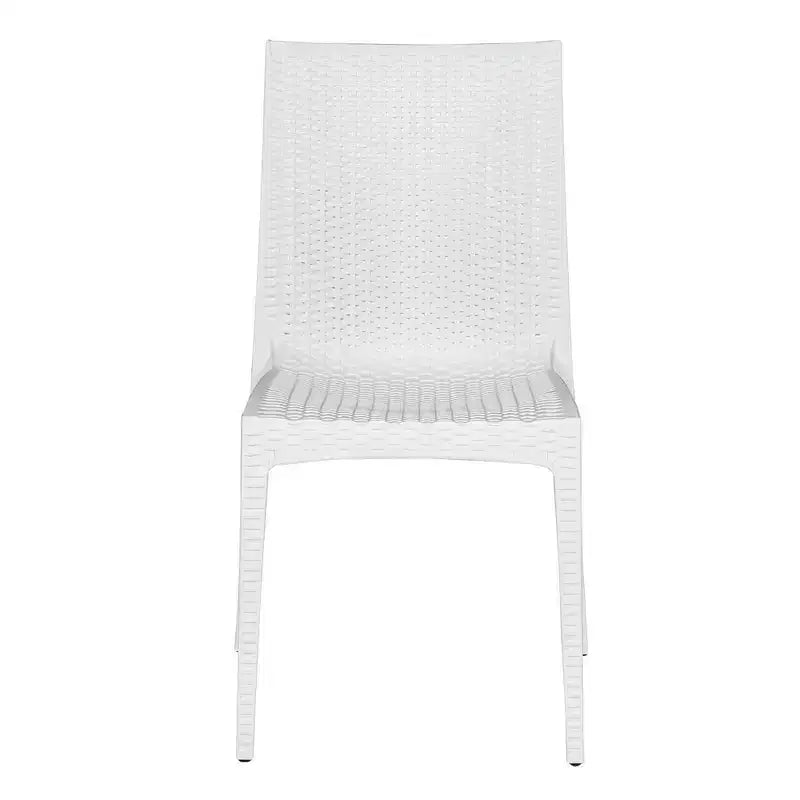 LeisureMod Mace Ensemble bistro d'extérieur 5 pièces style mid-century moderne - Table ronde blanche avec 4 chaises empilables