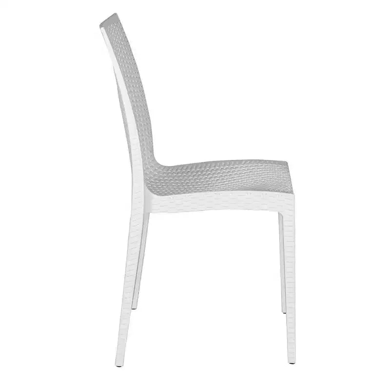 LeisureMod Mace Ensemble bistro d'extérieur 5 pièces style mid-century moderne - Table ronde blanche avec 4 chaises empilables