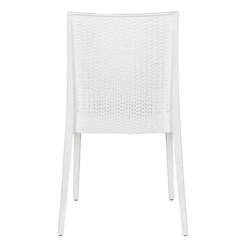 LeisureMod Mace Ensemble bistro d'extérieur 5 pièces style mid-century moderne - Table ronde blanche avec 4 chaises empilables